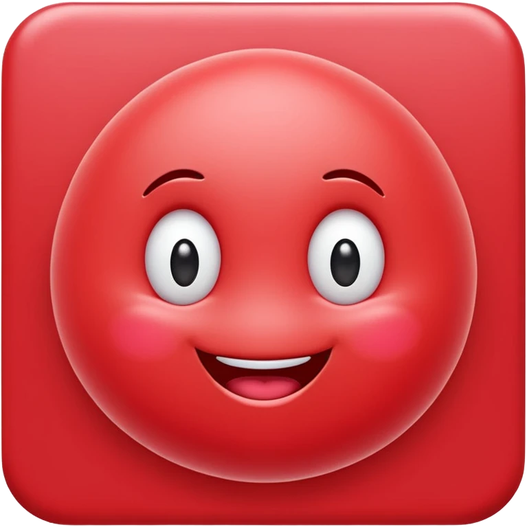 Cute round emoji mascot, shaped like a soft blob or jellybean, with two expressive eyes and a happy or clever smile. Entire body is colored in a warm cherry red (#e84a5f style), with no outline. Minimal facial features. Simple, friendly, and modern emoji-style character. Clean white background. emoji