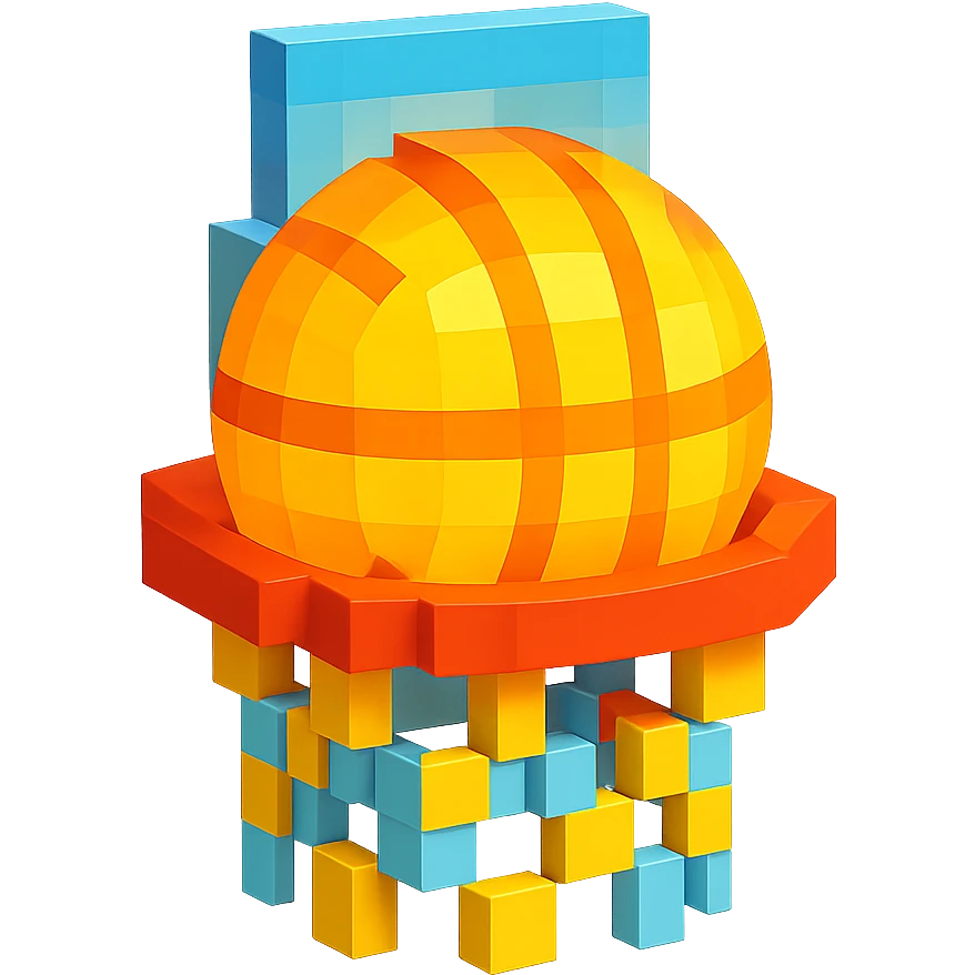 святящейся баскетбольный мяч в сетке, no background emoji