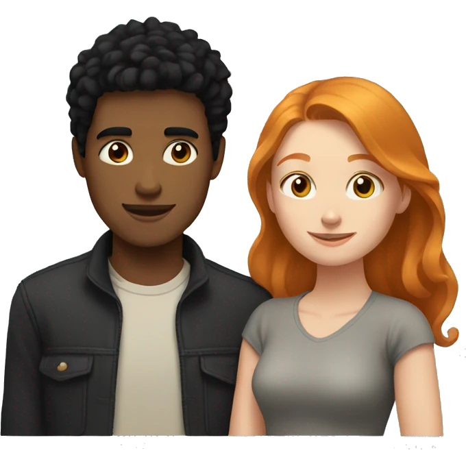young Man with black hair and young ginger woman cuddle emoji