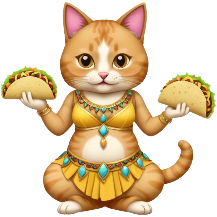 Cat eating a taco while wearing a belly dancer outfit emoji