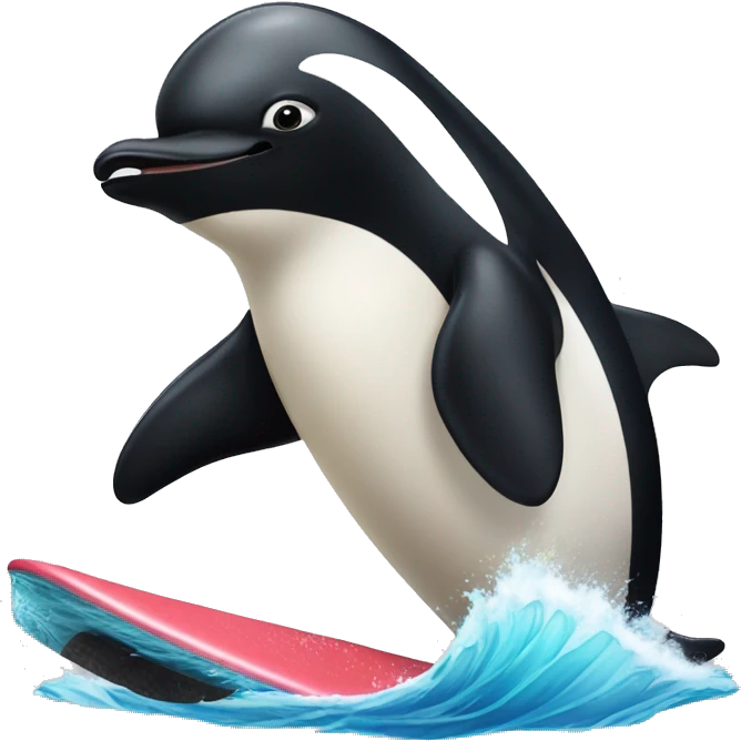 Pinguino surfeando en una orca emoji