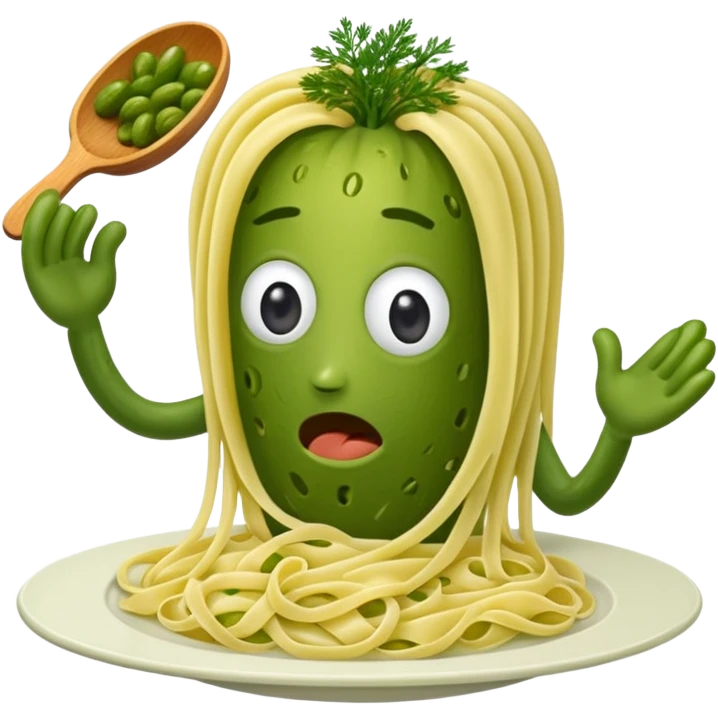 Shriveled pickle eating pasta emoji