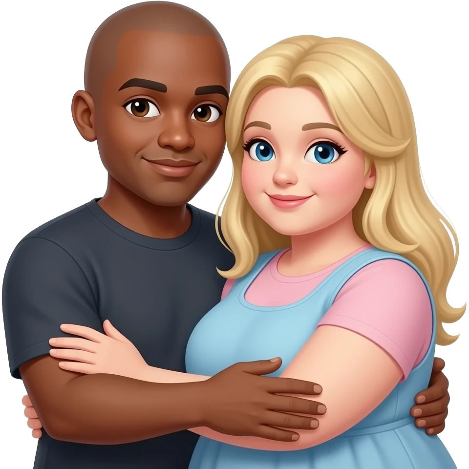 Black boyfriend with bald head hugging fat white girlfriend emoji
