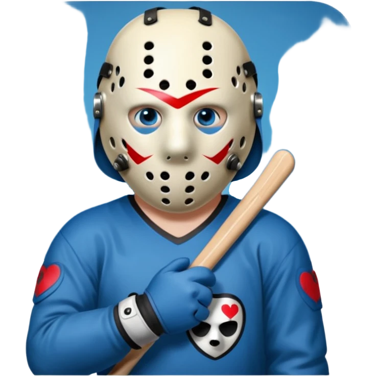 a cartoon image of Jason Voorhees, looking cute, with his hands clasped in front of him, at a sideways angle, looks like he is in love emoji