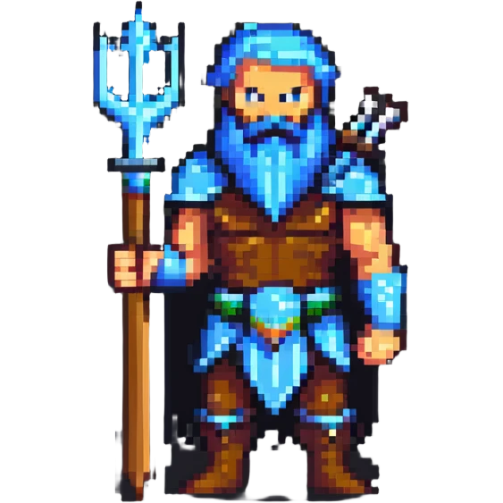 Neptune god of the sea with trident, bearded powerful figure holding trident emoji