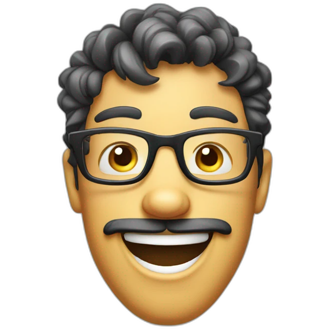 A goofy  funny nerd with glasses and cute stange smile emoji