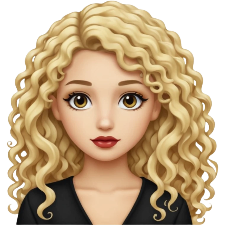 split dye leftside blonde rightside black long curly hair, pretty makeup baddie emoji