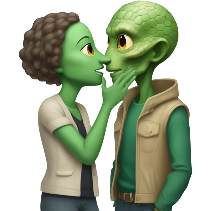 a Reptilian alien woman kissing a White man emoji