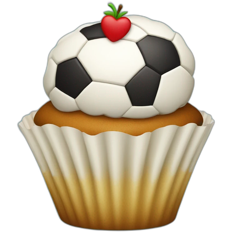 Happy cupcake with a soccer ball as icing  emoji