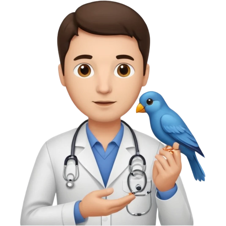 brunette man veterinarian with bird emoji