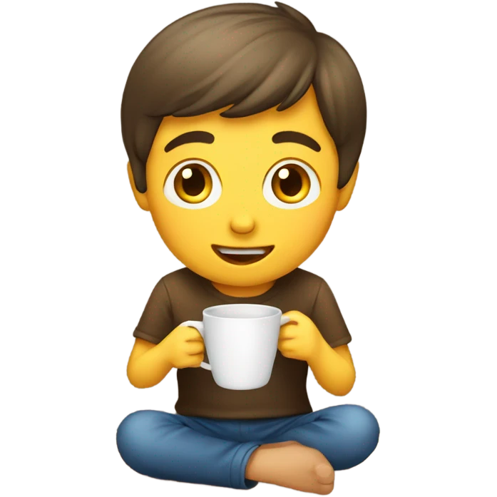 sitting boy with cup indoors emoji