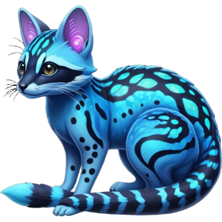 Exotic tropical nebulae black blue dark galagctical bioluminescent translucent transparent lush warm-colored neon-glowing iridescent Fakémon-Fionbri-Vernid-Genet-creature emoji