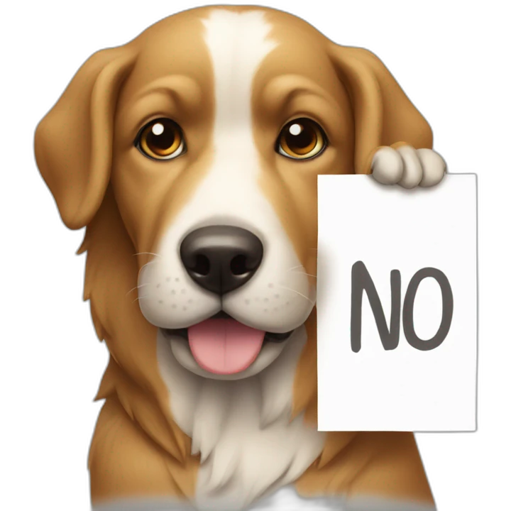 a dog with a sign writing no emoji