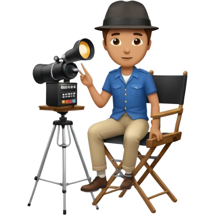 male film director with a director's hat, seated on a director's chair emoji