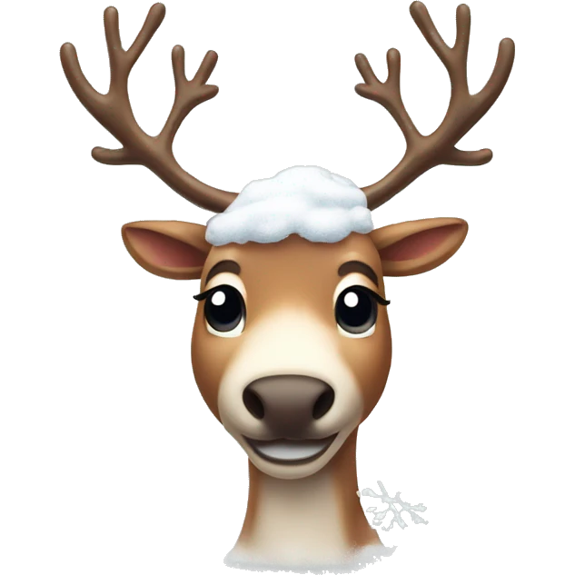 reindeer with snow on its head and super cute  emoji