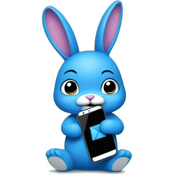 a blue bunny holding a smartphone  emoji