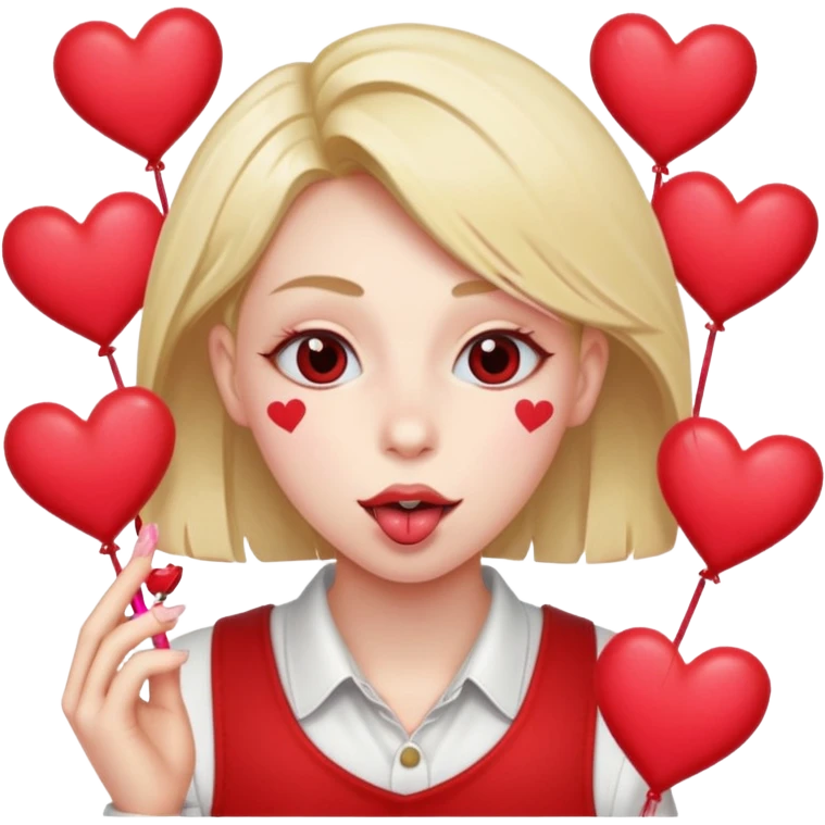 A cross eyed unisex with their tongue out far with Valentine’s Day decor/hearts around emoji