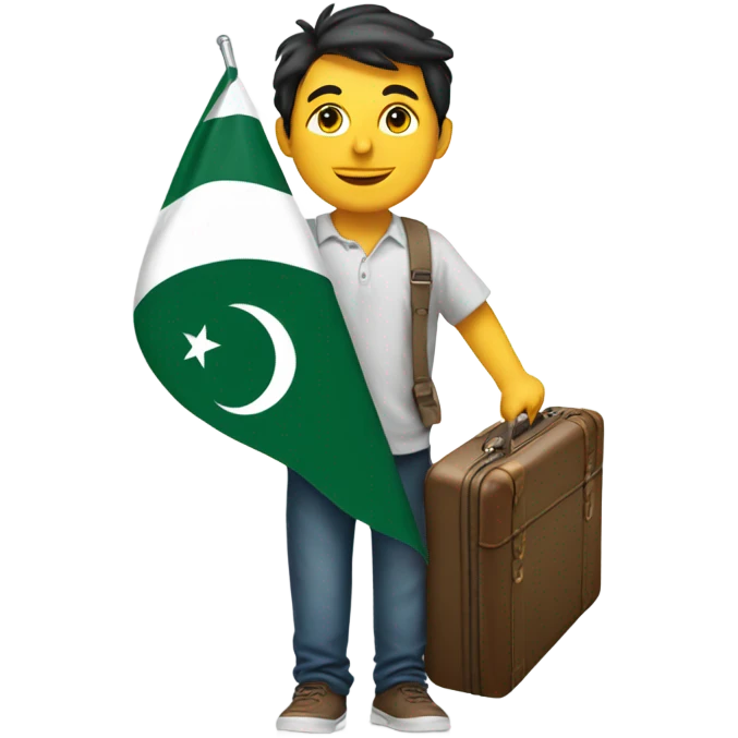 Smiling with tear drop, holding a suitcase and Pakistan flag emoji