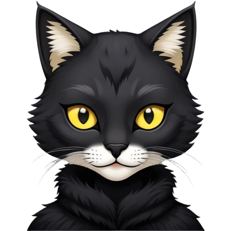 Tabaxi young woman. Black color, yellow eyes. Comix art emoji