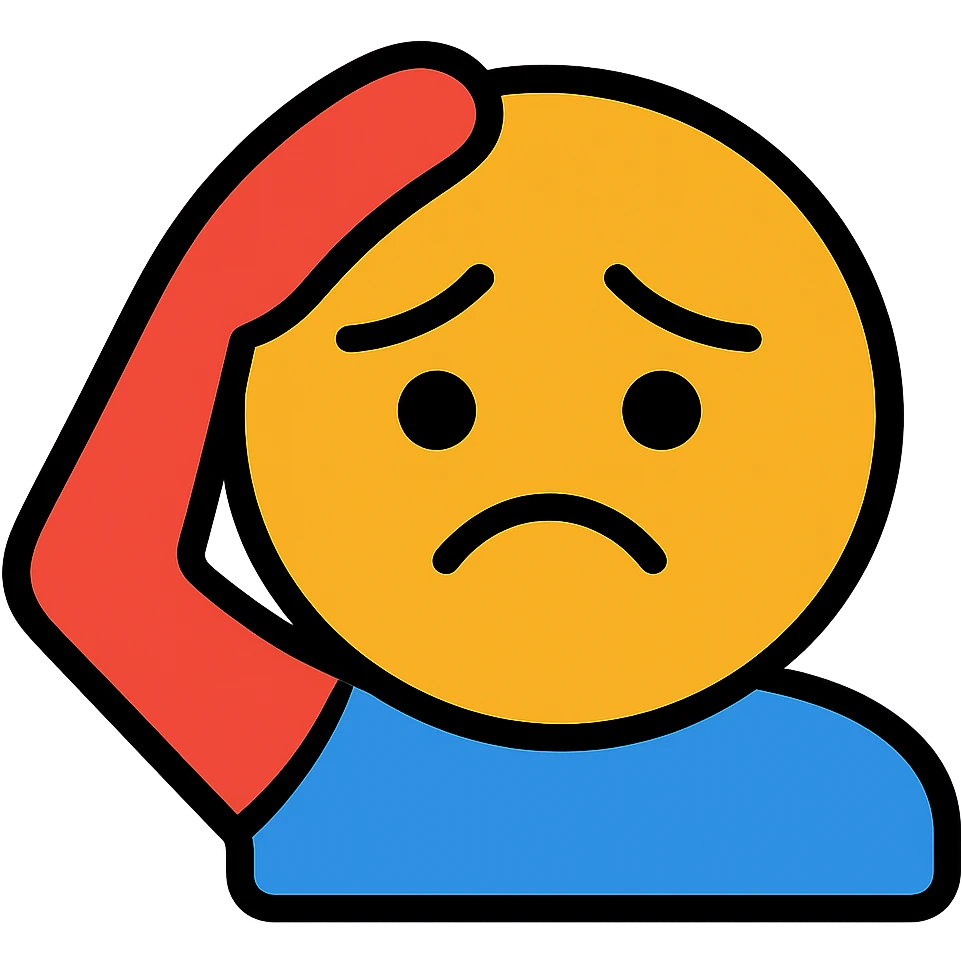 Convert the image to a color outline icon style of a sad face with hand at forehead in salute. Keep the background transparent. emoji