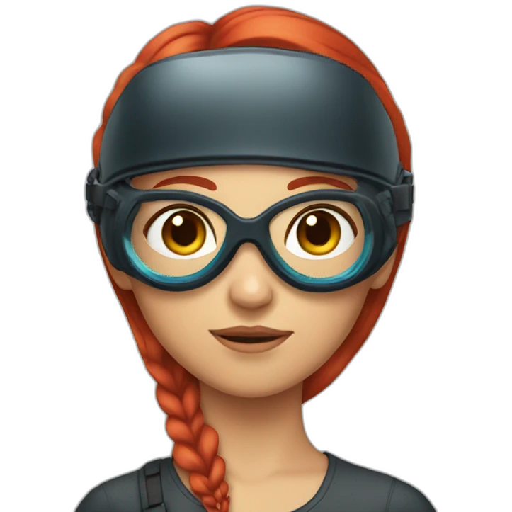 A girl with long red hair wearing goggles on her head emoji