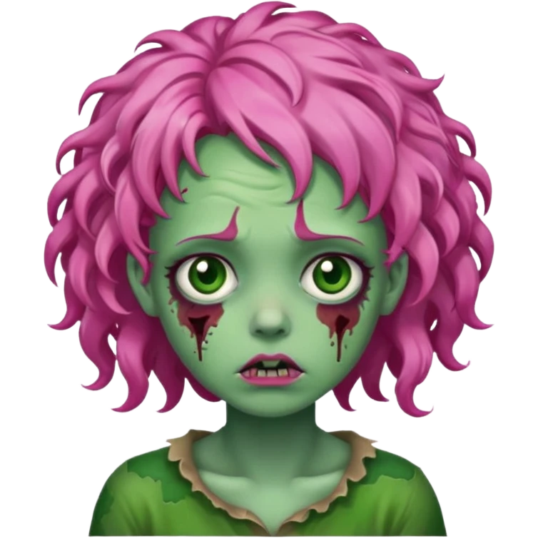 Sad zoombie curly pink hair, green skin emoji