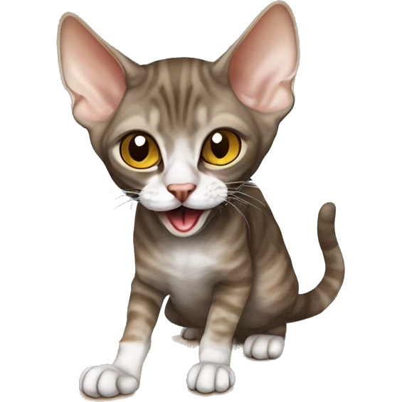 dark brown tabby devon rex playing with a mouse emoji