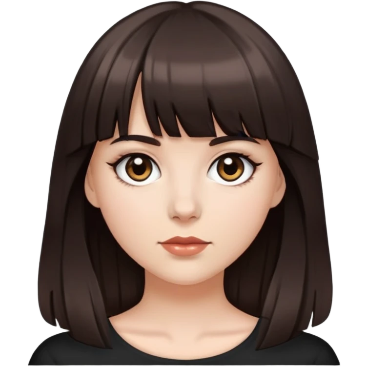 White girl with dark brown hair, bangs, and black eyes emoji