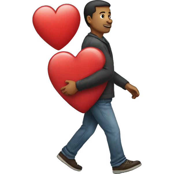 man walking carrying a heart emoji