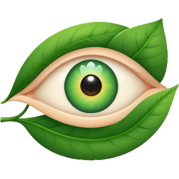 A minimalist, slightly winking eye emoji with a vibrant green leaf serving as the upper eyelid, and a tiny, sparkling white glow in the pupil. Clean, vector style. Transparent background. For a YouTube channel focused on senior health. emoji
