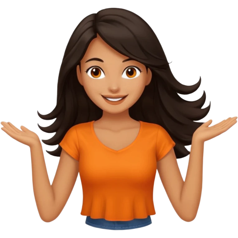 Long  Dark hair women orange top twirling emoji