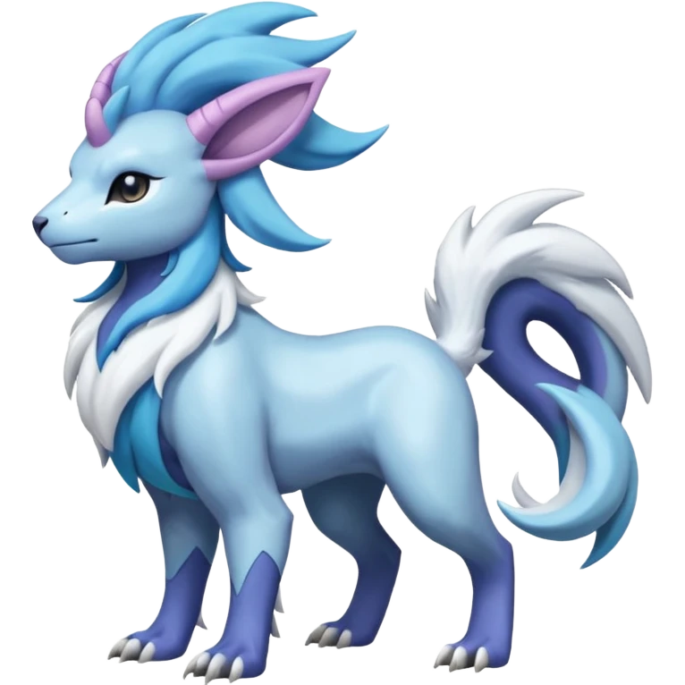 Shiny Glossy Pastel Light Divine Reptilian Draconian Furry Scaly Hairy Feathery Bovine Goated Feline Beautiful Floral Snowy Pretty Absol-Amaura-Suicune-Cobalion-fusion, full body emoji