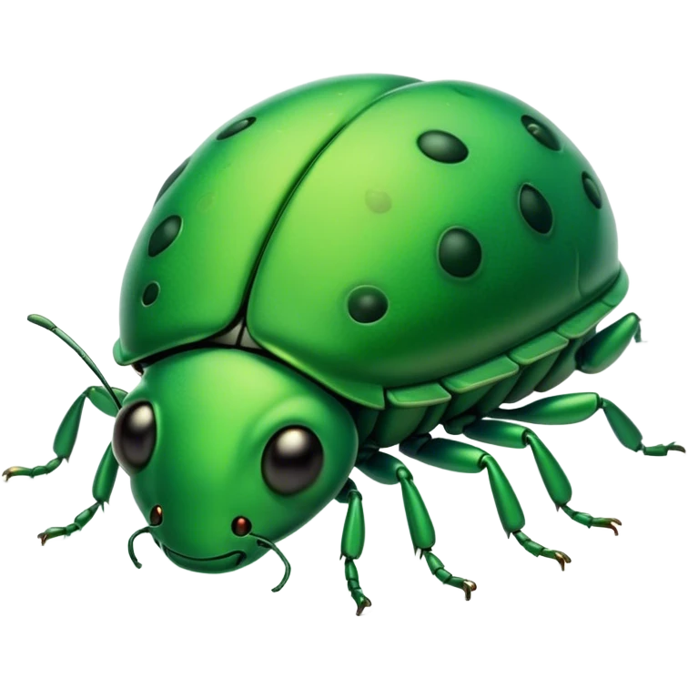 Meme-Worthy Cute Sleeping Green Bugdie Portrait Emoji, Head resting peacefully with a contented smile, showcasing a tiny, endearing build and a luxuriously smooth emerald exoskeleton, eyes shut in a serene nap, Simplified yet hilariously adorable features, highly detailed, glowing with a soft, drowsy light, high shine, relaxed and utterly lovable, stylized with an air of playful laziness, bright and heartwarming, soft glowing outline, capturing the essence of a comically sleepy insect, so meme-worthy it feels like it could instantly become the next viral sensation of adorable slumber! emoji