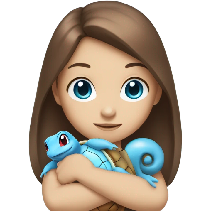 Brown hair blue eyes girl with squirtle emoji