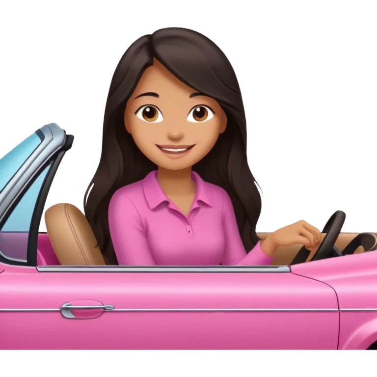 Девушка с тёмными длинными волосами и смуглой кожей сидит в красивой розовой машине  emoji