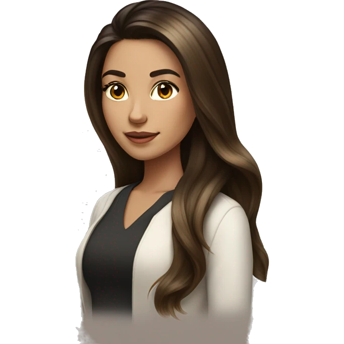 Brunette girl with long voluminous dark brown hair with blonde highlights balayage emoji