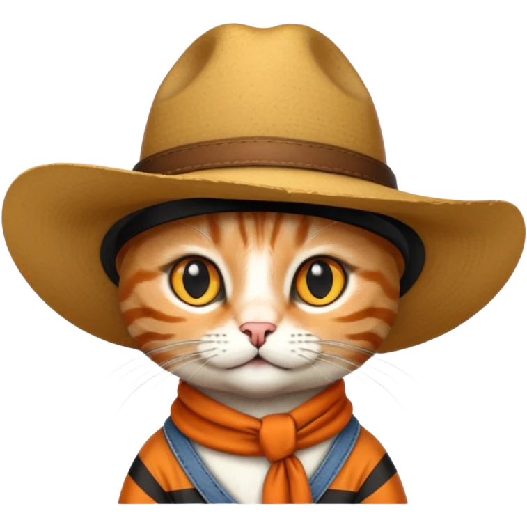 tabby cat with a wide-brimmed cowboy hat emoji