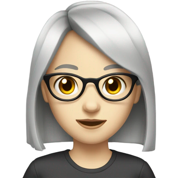 pale girl with long black hair, bangs, and glasses emoji