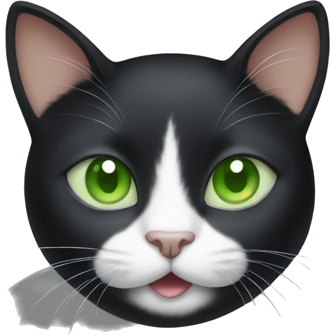 a black cat with light green eyes and white lips emoji