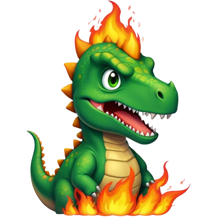 angry office dinosaur in a fire emoji
