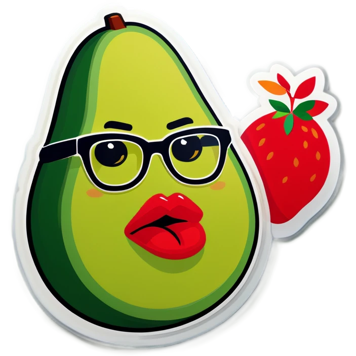 Un aguacate con lentes y labios grandes  emoji