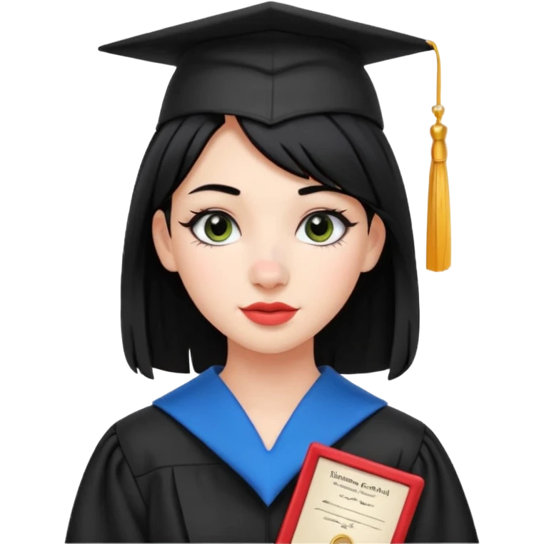 teenage girl emoji with black hair, bold makeup, nose piercing, wired earpods, holding a diploma, just graduated high school emoji