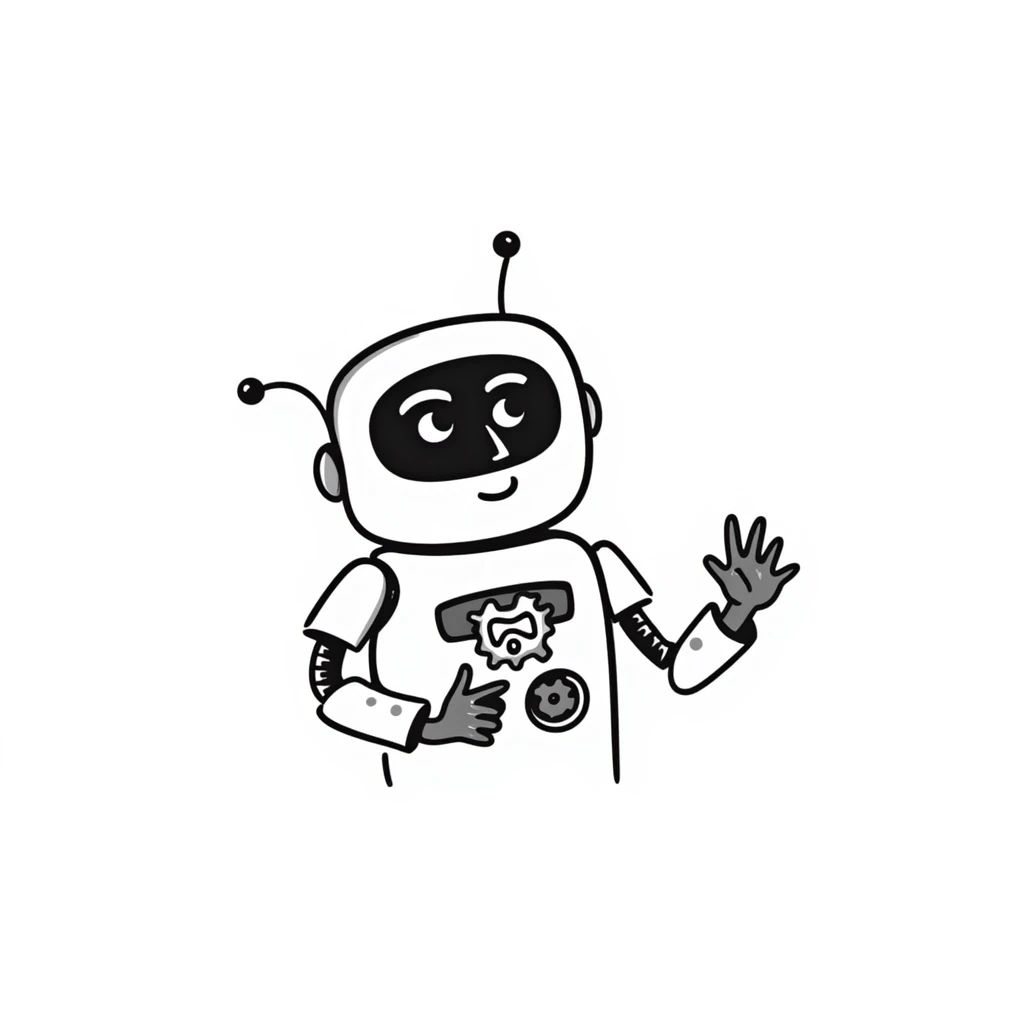 Hand-drawn robot with mechanical arms and gears emoji