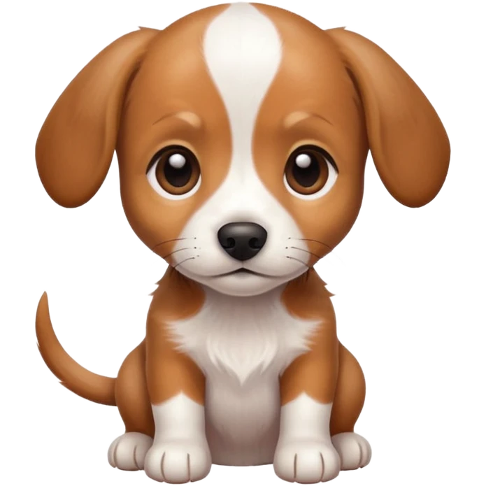 Dachshund beagle chihuahua mix puppy that’s mostly white with brown and dark brown patches and a birth mark on his nose emoji