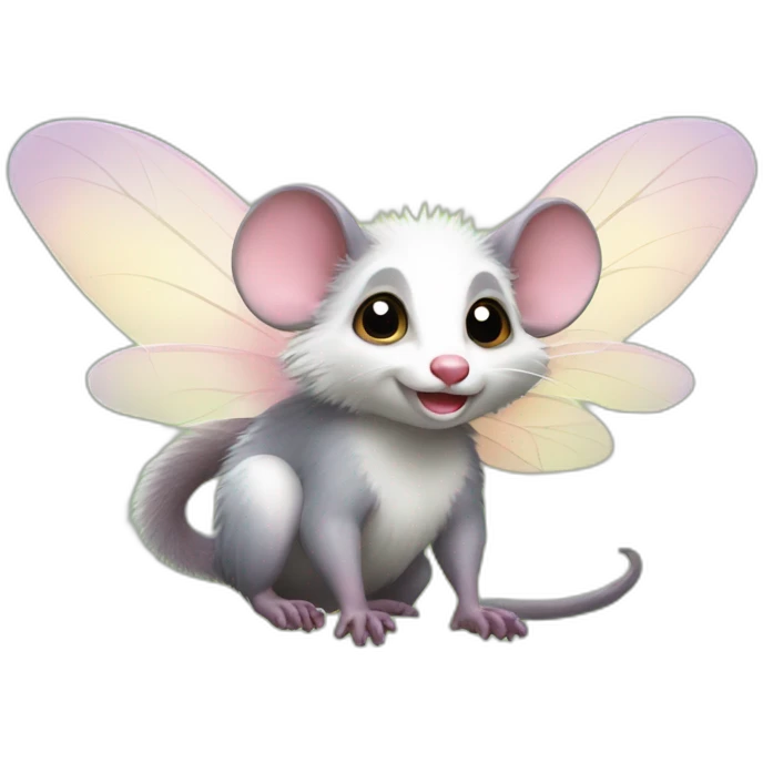Adult opossum with fairy wings, looking proud  emoji