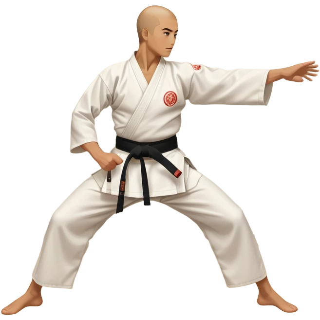 An icon showcasing a martial artist in a dynamic aikido move, performing a graceful throw or joint lock. The background includes a traditional dojo with wooden floors and simple decor. The artist wears a white gi with a black hakama, emphasizing the fluidity and precision of aikido. T emoji