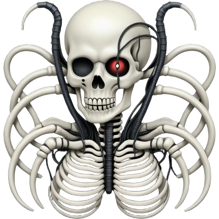 intertwined black wires with undead elements, Giger-inspired, dark surreal biomechanical style emoji