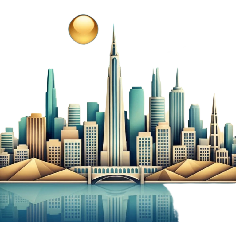 create an image of san francisco skyline in the tech future - no car, use art deco, no frame emoji