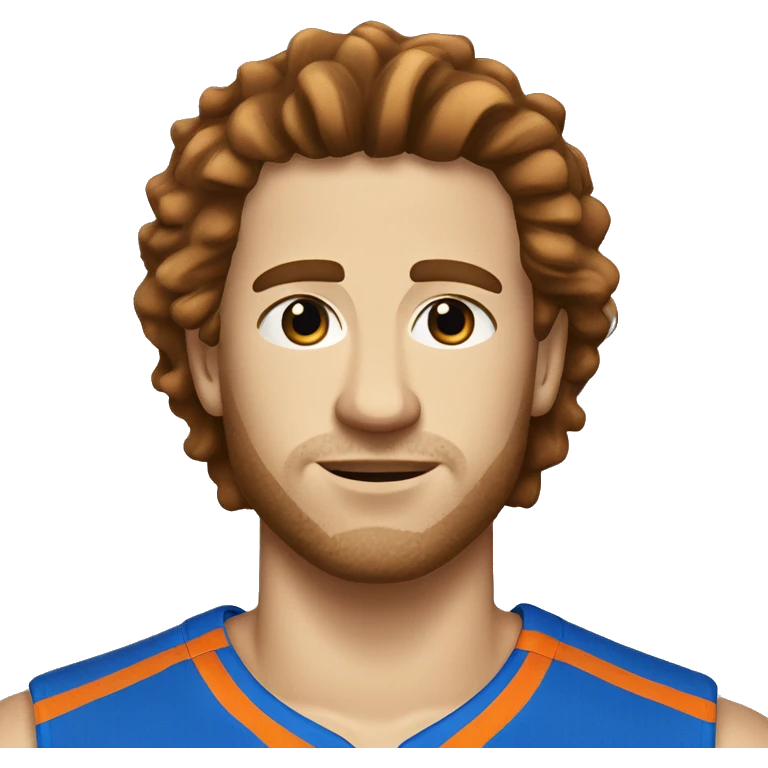 White guy with brown hair wearing a blue basketball jersey with orange pin stripe. Number 24 emoji