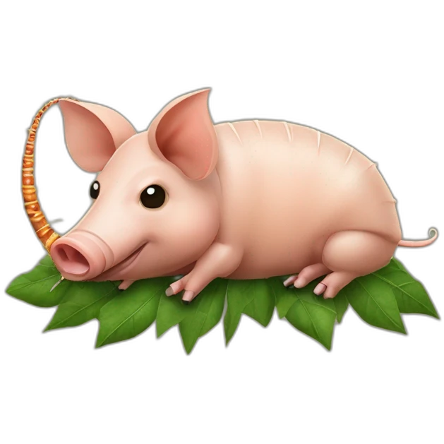 pig armadillo cow centipede insect smoking, with 420 leaves. on its back emoji